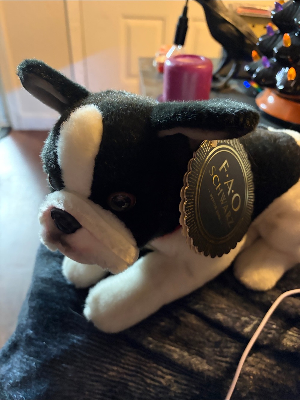 FAO Schwarz Black & White Plush Boston Terrier with Brand Tag